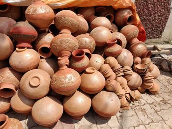 High angle view of various for sale at market stall