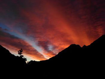 Scenic view of silhouette mountains against sky at sunset