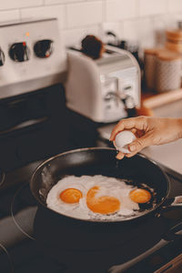 High angle view of breakfast on table in kitchen