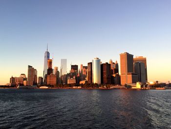 City skyline at dusk