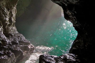 High angle view of rock formation in sea