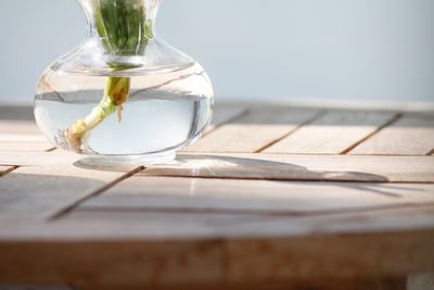 Close-up of drinking glass on table