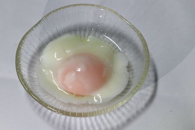 High angle view of dessert in plate on table