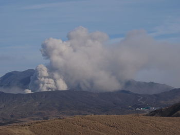 Panoramic view of volcanic landscape against sky