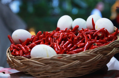 Close-up of strawberries in basket