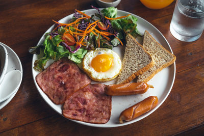 High angle view of food in plate on table