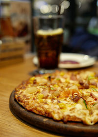 Close-up of pizza on table