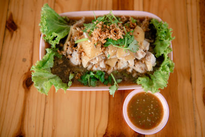 High angle view of food on table