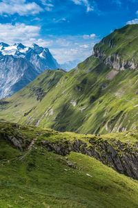 The wandertrail horizontweg from alpen tower to engstlenalp, along gental, switzerland