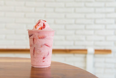 Close-up of ice cream on table