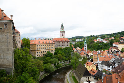 Buildings in town against sky