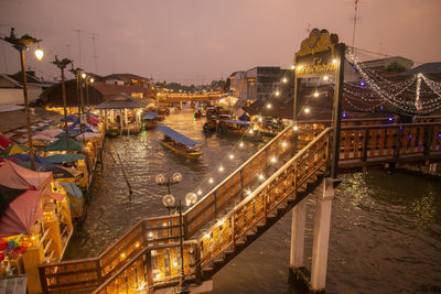 High angle view of illuminated city at night