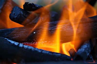 Close-up of fire on wood