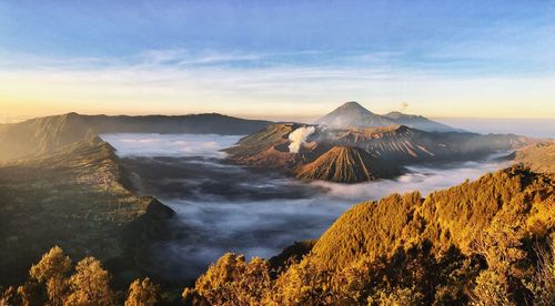 Panoramic view of mountain range against sky