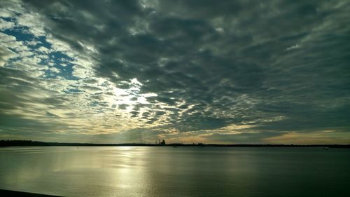 Scenic view of sea against dramatic sky