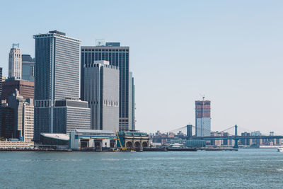 Skyscrapers in city against clear sky