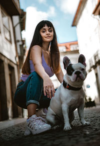 Portrait of girl with dog