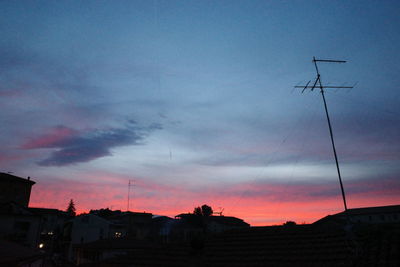 Low angle view of silhouette buildings against sky at sunset