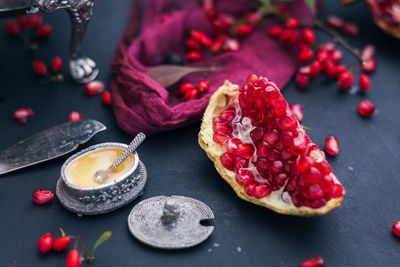 High angle view of fruits on table