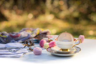 Close-up of coffee cup on table