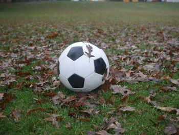 Close-up of soccer ball on footpath