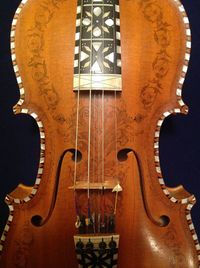 Close-up of violin against black background