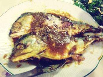 Close-up of seafood in plate on table