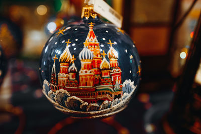 Christmas toy moscow ball hanging on the christmas. merry christmas and happy new year 2022 magic