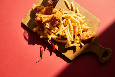 High angle view of food on table