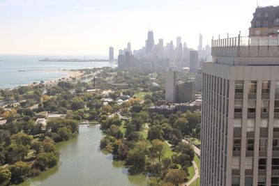 High angle view of buildings against sky