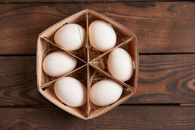High angle view of eggs on table