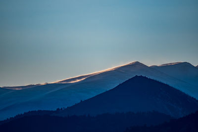 Scenic view of silhouette mountain against sky during sunset