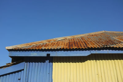 Low angle view of house roof against clear sky