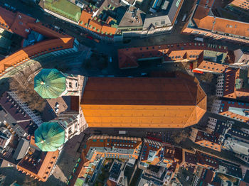 Aerial view on marienplatz town hall and frauenkirche in munich