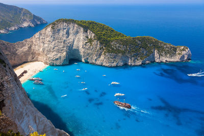 High angle view of sailboat in sea