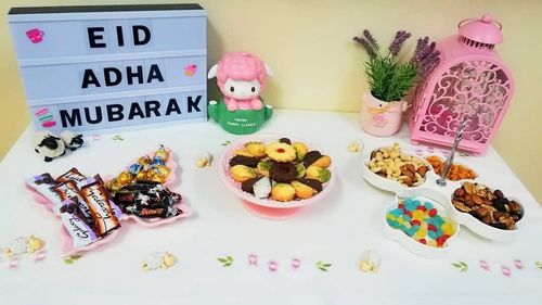 High angle view of breakfast on table