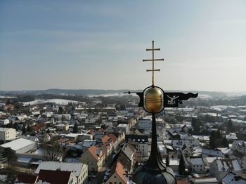 High angle view of cityscape against sky