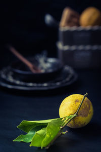 Close-up of lemon on table