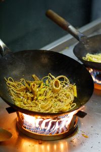 Close-up of noodles in bowl on table