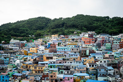 High angle view of townscape against sky