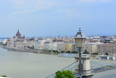 High angle view of szechenyi chain bridge over danube river in city