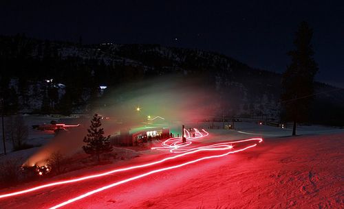 Light trails on road at night