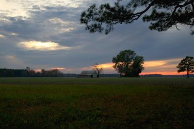 Scenic view of field against sky during sunset