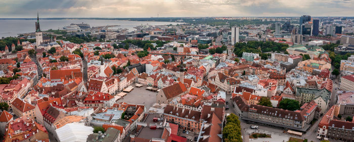 Medieval tallinn, aerial view on the bright