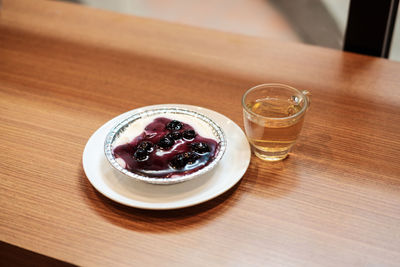 High angle view of drinks on table