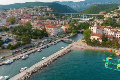 High angle view of boats in sea