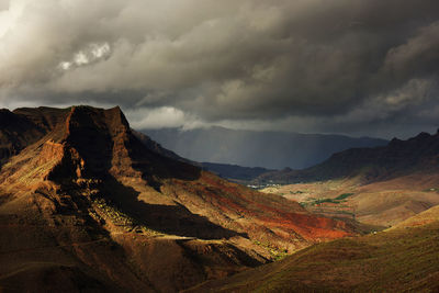 Scenic view of mountains against cloudy sky