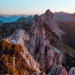 Scenic view of mountains against sky during sunset