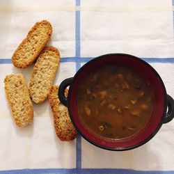 Close-up of breakfast on table