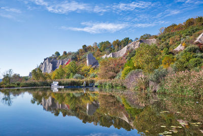 Scenic view of lake against sky during autumn